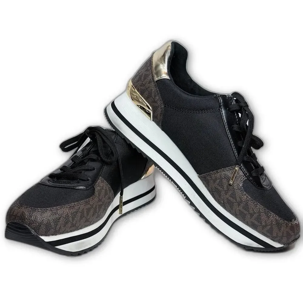 Michael Kors Monique Knit Trainer Running Sneakers Black/Brown Women's Size 7.5M